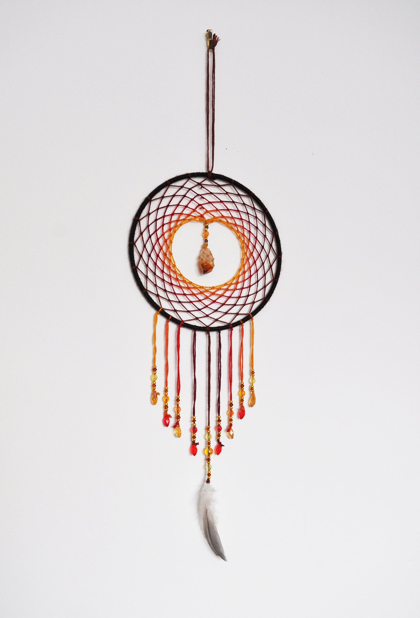 6" Orange Dreamcatcher with Citrine Crystal Centre
