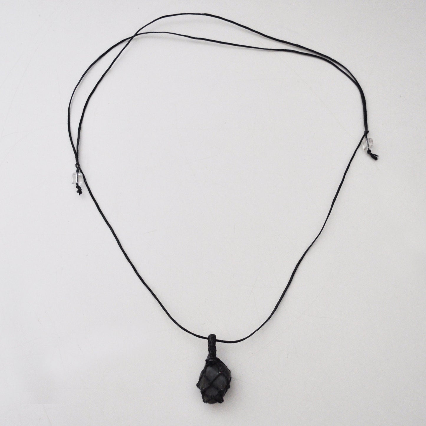 Labradorite Macrame Wrap Chord Necklace / Knotted in Black Cotton on Adjustable Length Chord