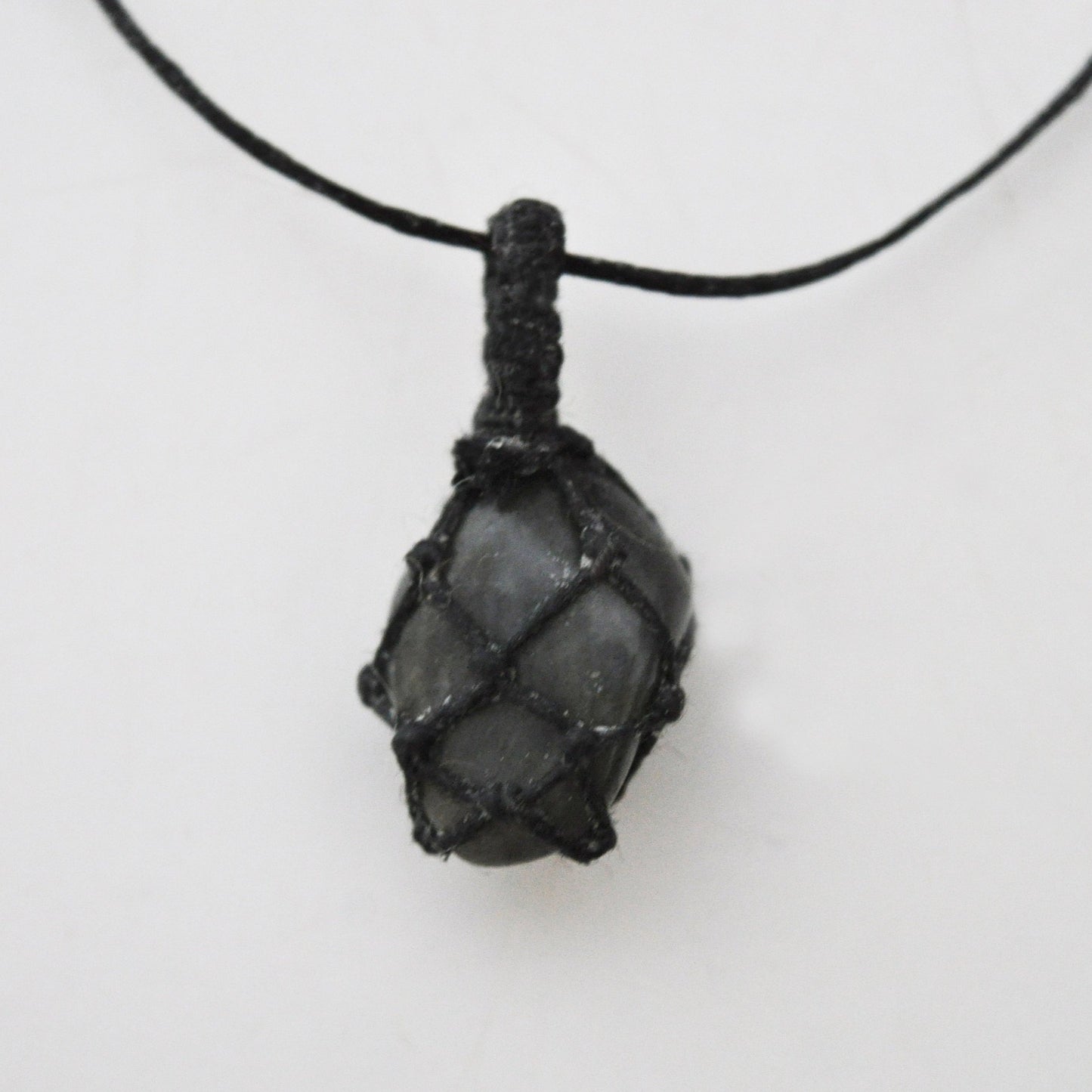 Labradorite Macrame Wrap Chord Necklace / Knotted in Black Cotton on Adjustable Length Chord