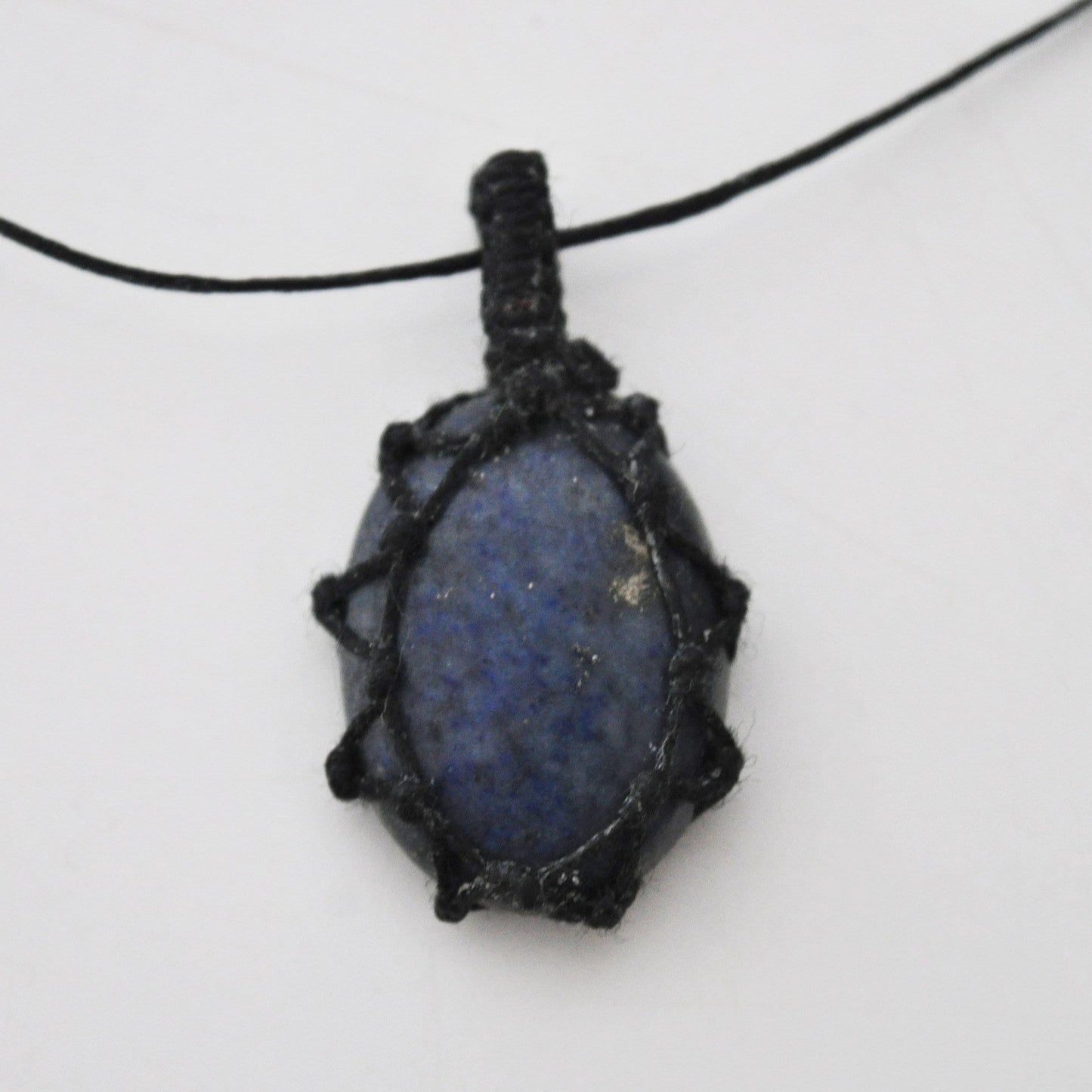 Lapis Lazuli Macramé Wrap Chord Necklace / Knotted in Black Cotton on Adjustable Length Chord