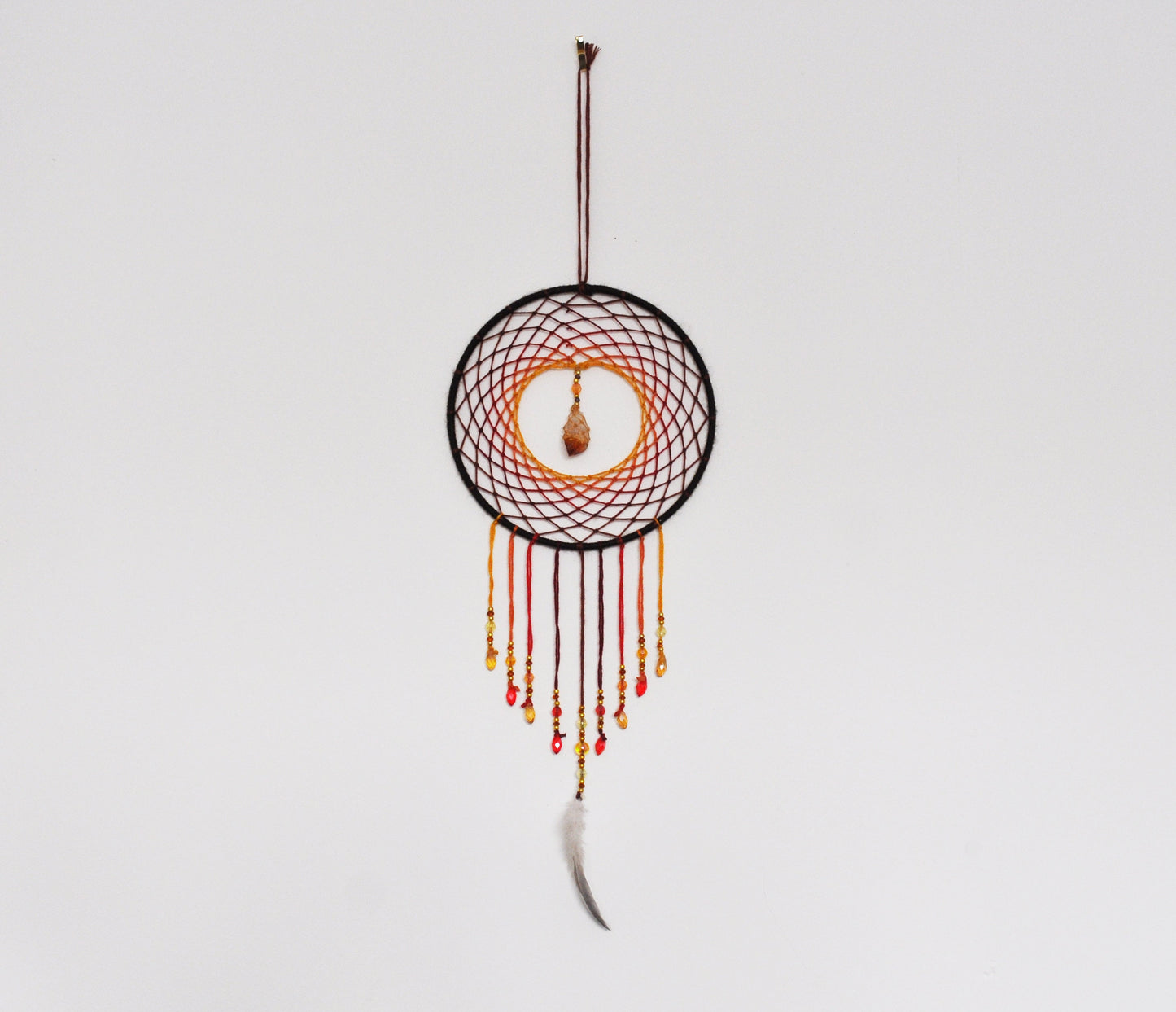 6" Orange Dreamcatcher with Citrine Crystal Centre