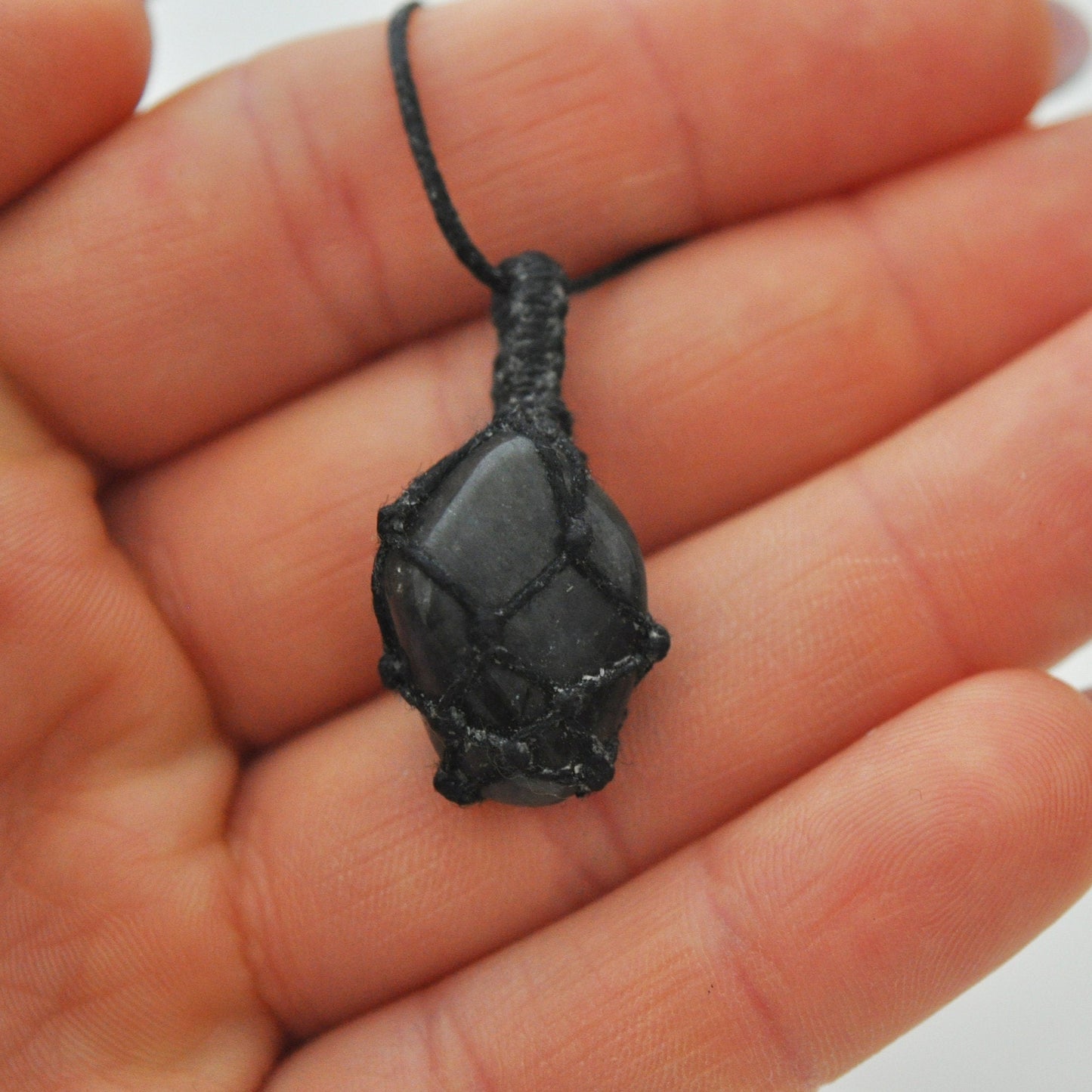 Labradorite Macrame Wrap Chord Necklace / Knotted in Black Cotton on Adjustable Length Chord