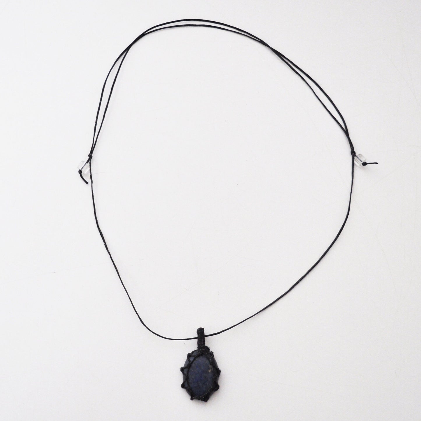 Lapis Lazuli Macramé Wrap Chord Necklace / Knotted in Black Cotton on Adjustable Length Chord