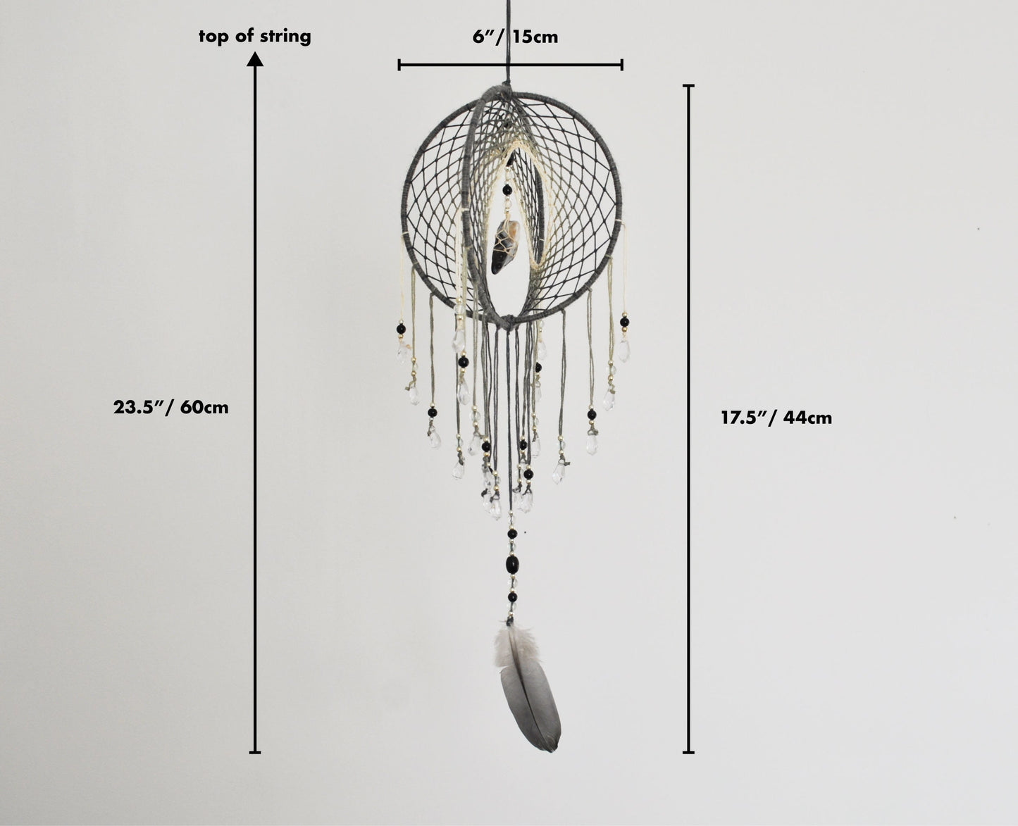 6" Grey Dendritic Agate 3D Dreamcatcher / Crystal Double Dream Catcher Mobile