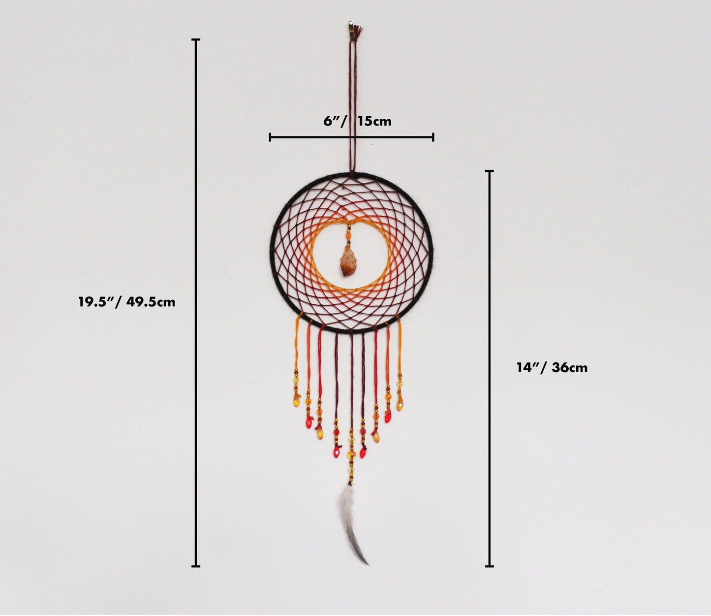 6" Orange Dreamcatcher with Citrine Crystal Centre