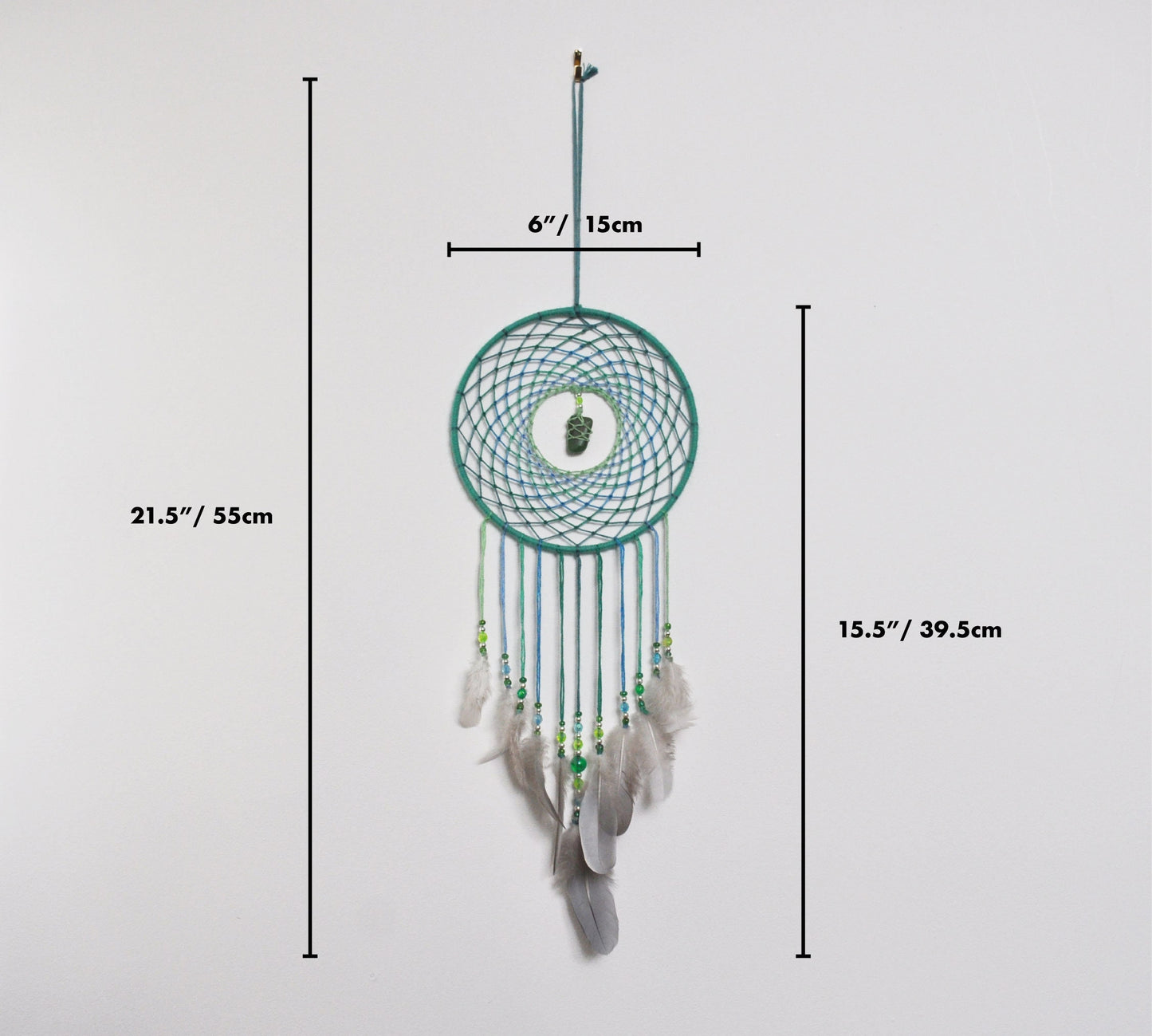 6" Turquoise Dreamcatcher with Emerald Crystal Centre