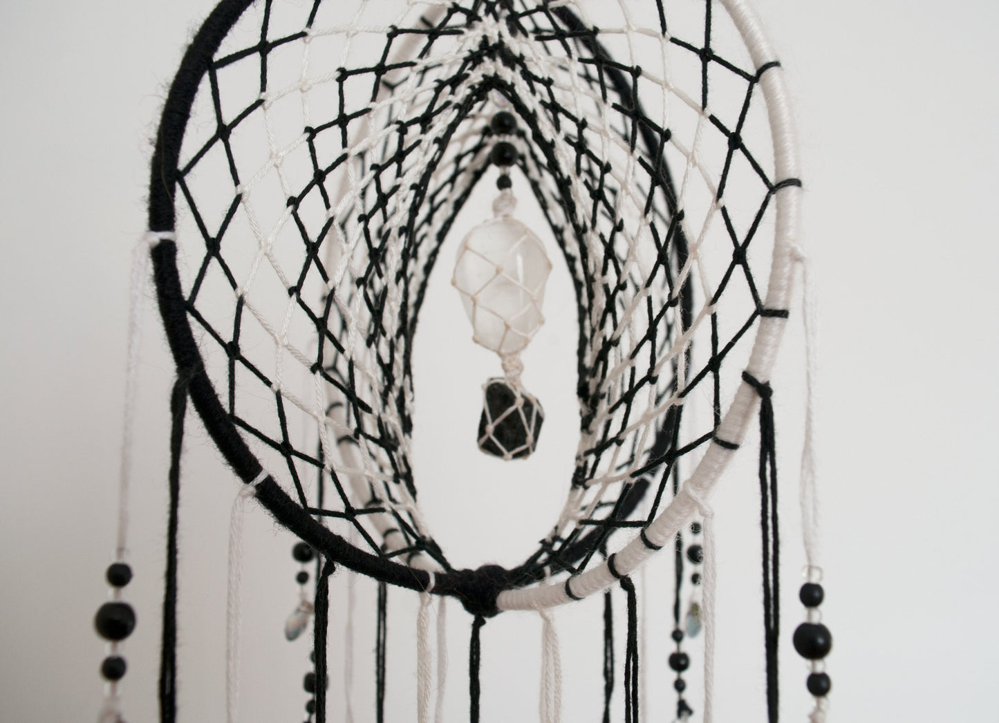 6" Clear Quartz & Black Tourmaline 3D Dreamcatcher Mobile for Balance & Protection π€π€