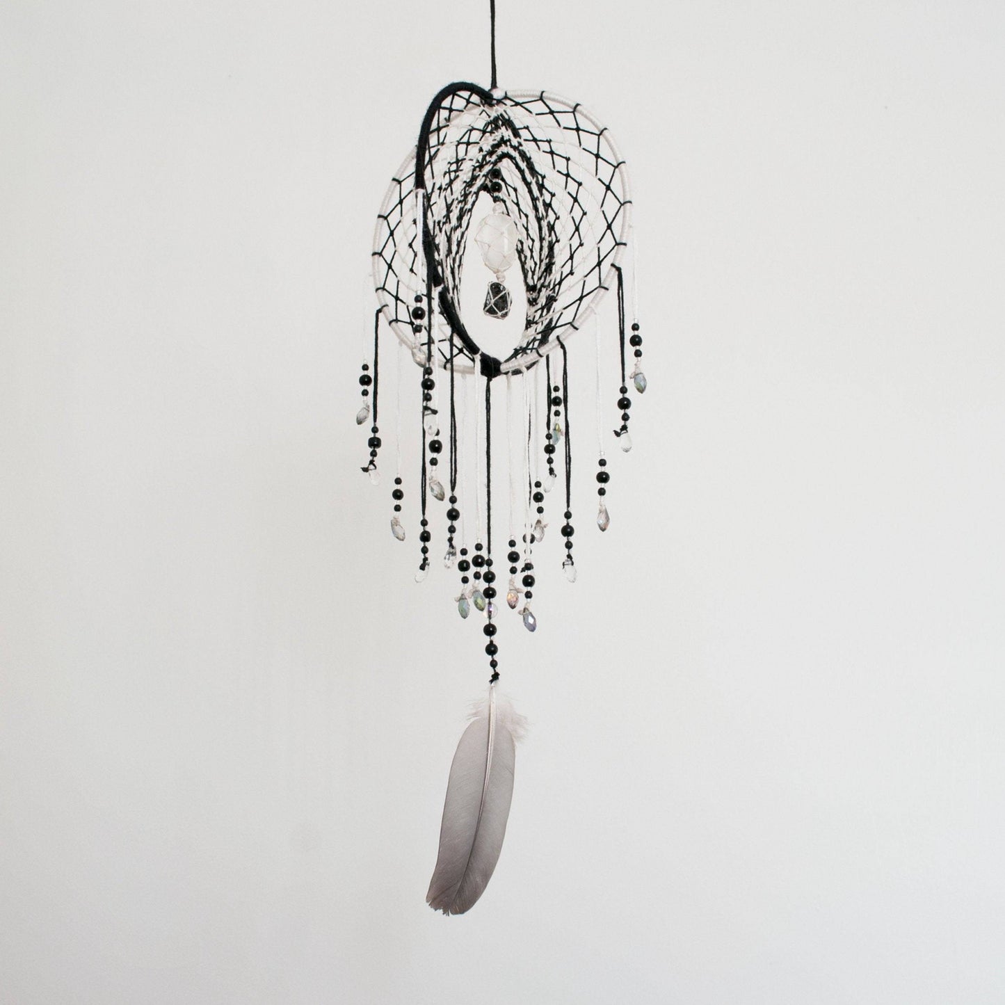 6" Clear Quartz & Black Tourmaline 3D Dreamcatcher Mobile for Balance & Protection π€π€