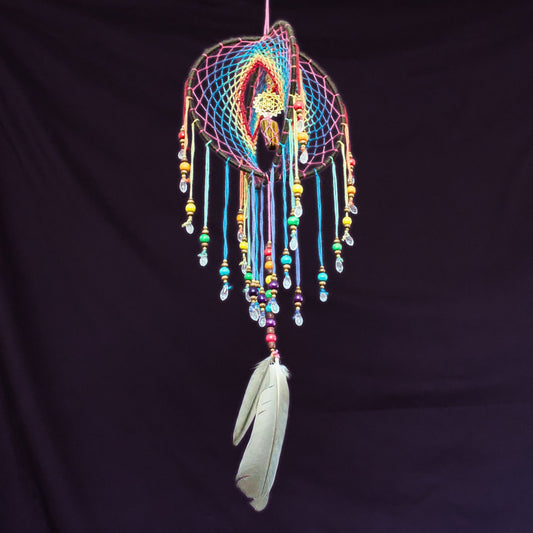 6" Tigers Eye Earthy Rainbow 3D Dreamcatcher Mobile / Crystal Seed of Life Double Dream Catcher