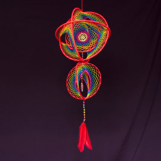 Seed of Life & Clear Quartz: Large Rainbow Double Dreamcatcher Mobile (9" & 6")