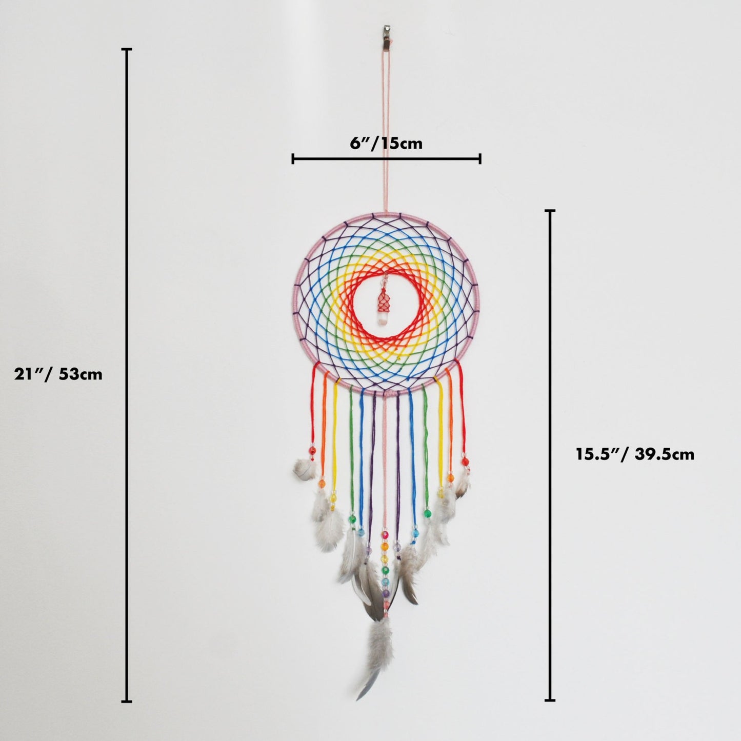 6" Rainbow Dreamcatcher with Clear Quartz Point Centre