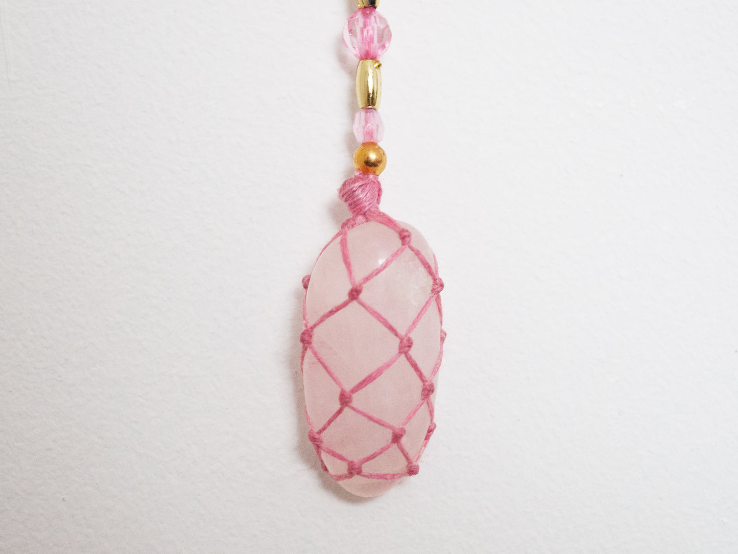 6" Baby Pink Rose Quartz Crystal Double Dreamcatcher Wall Hanging