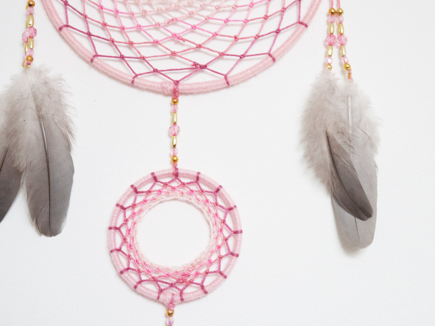 6" Baby Pink Rose Quartz Crystal Double Dreamcatcher Wall Hanging