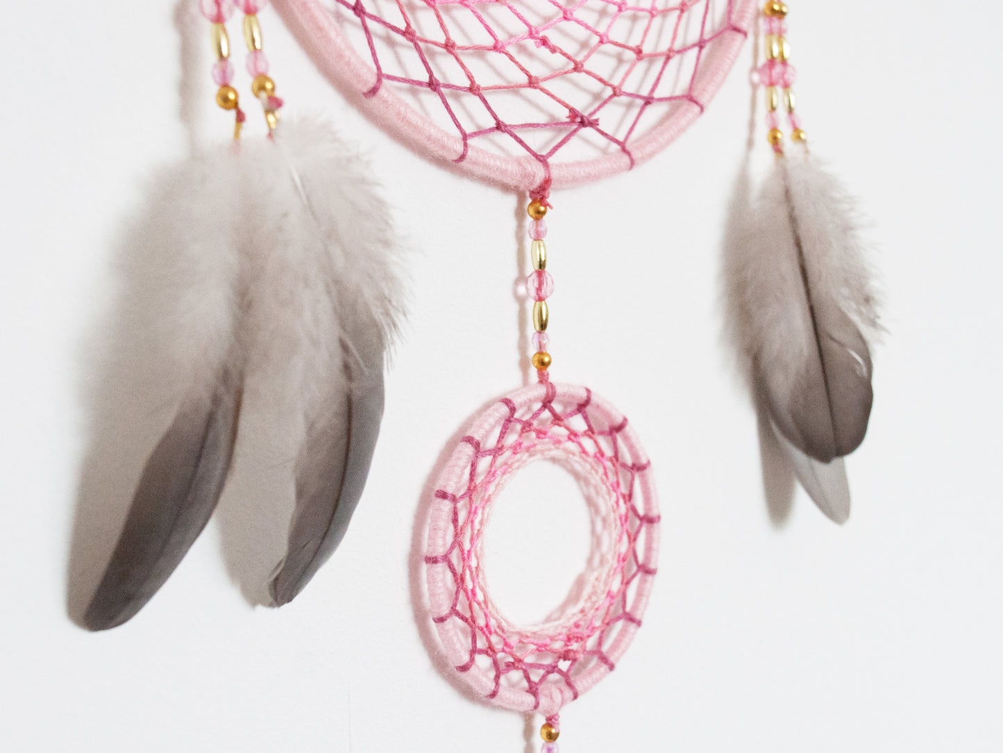 6" Baby Pink Rose Quartz Crystal Double Dreamcatcher Wall Hanging