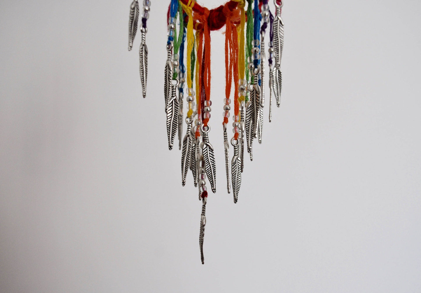 Mini Rainbow 3D Dreamcatcher with Clear Quartz Crystal Point & Feather Charms
