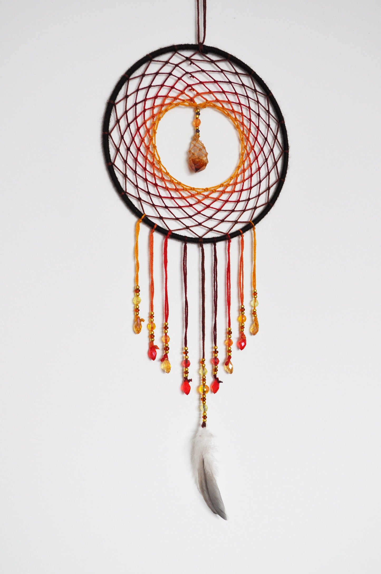 6" Orange Dreamcatcher with Citrine Crystal Centre
