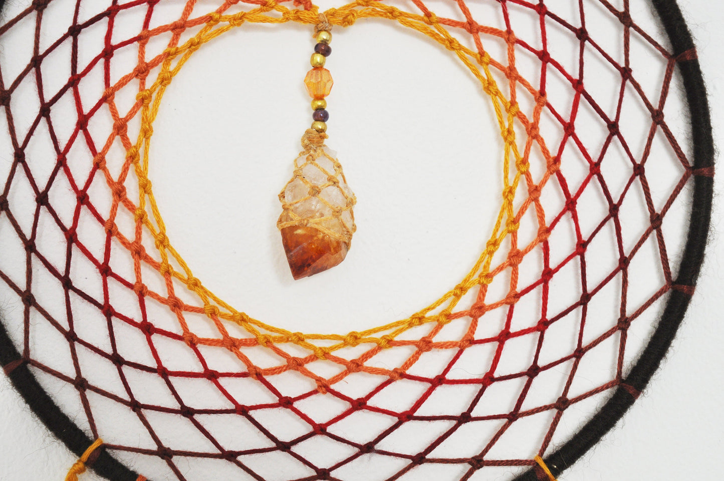 6" Orange Dreamcatcher with Citrine Crystal Centre