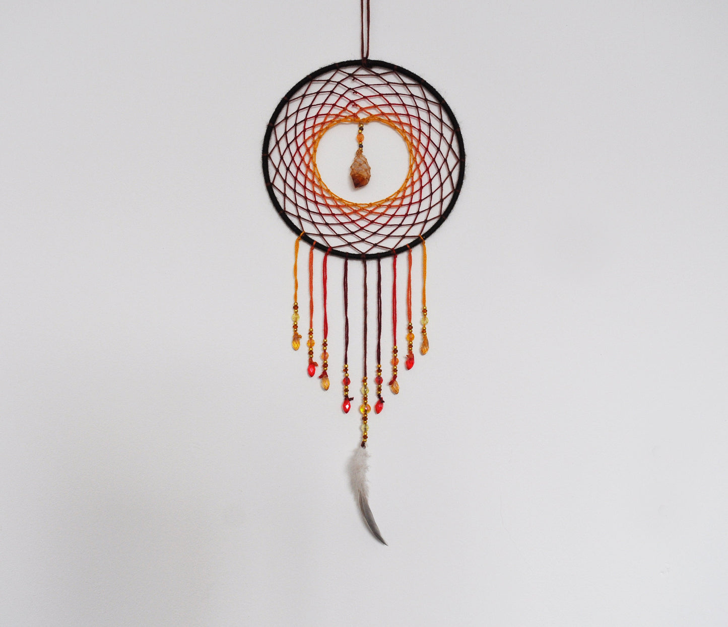 6" Orange Dreamcatcher with Citrine Crystal Centre