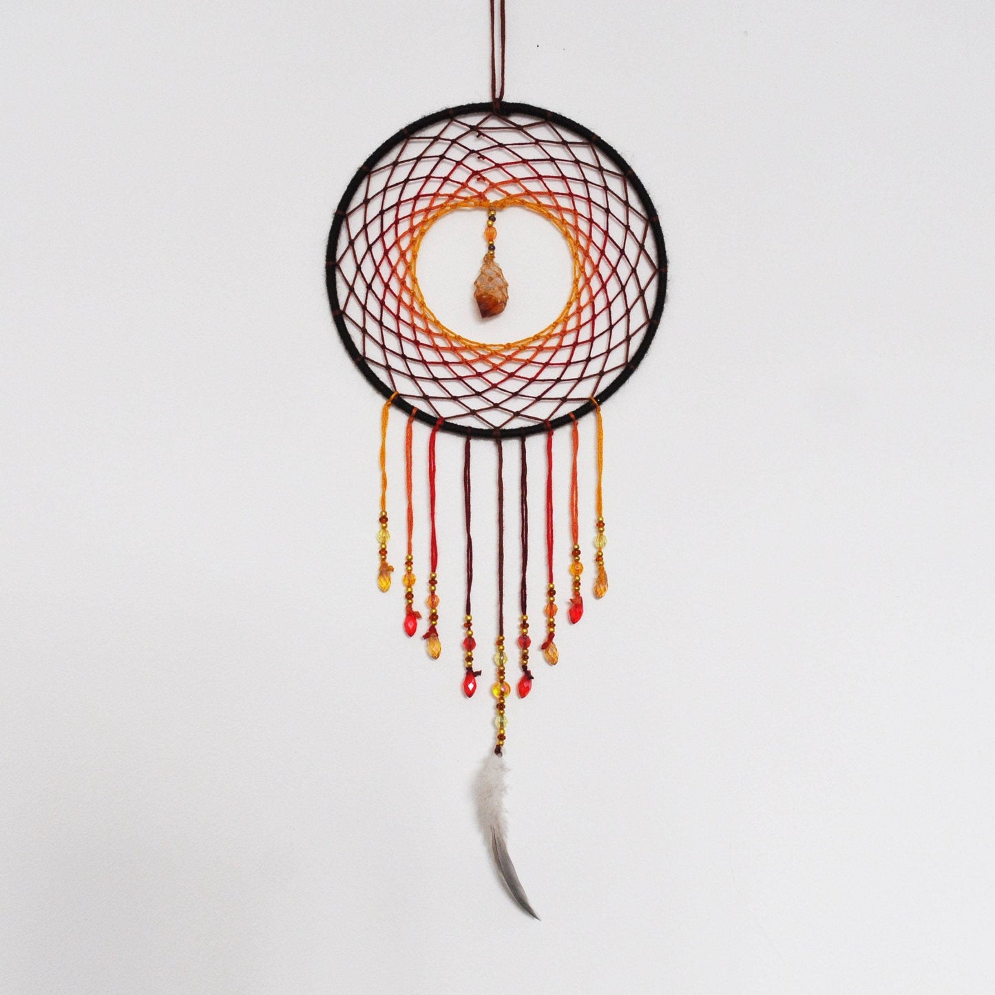 6" Orange Dreamcatcher with Citrine Crystal Centre