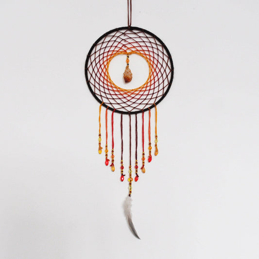 6" Orange Dreamcatcher with Citrine Crystal Centre