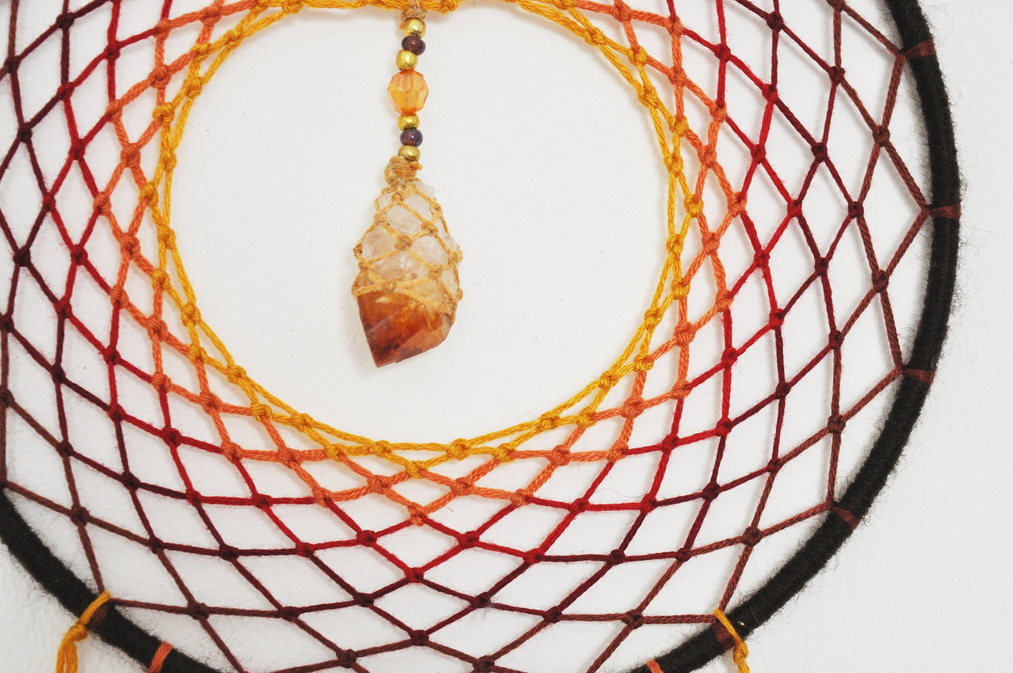 6" Orange Dreamcatcher with Citrine Crystal Centre