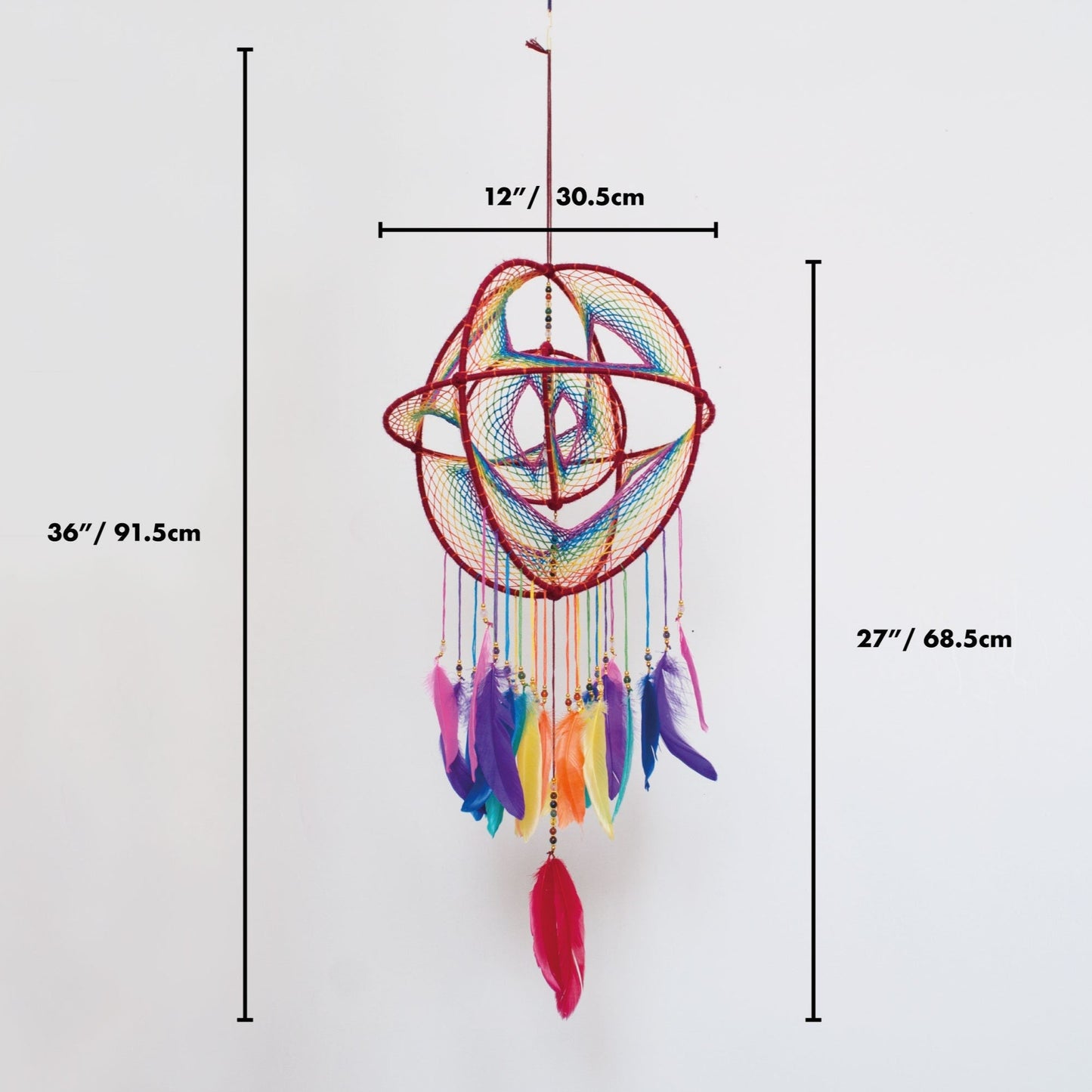 12" Large Rainbow 3D Dreamcatcher Mobile with Clear Quartz Point Centre