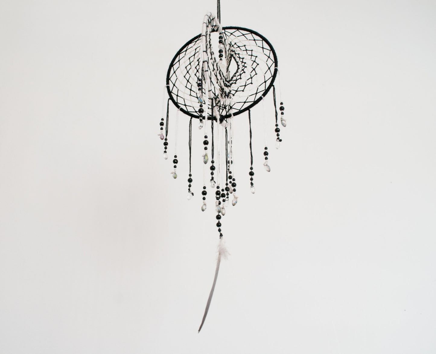 6" Clear Quartz & Black Tourmaline 3D Dreamcatcher Mobile for Balance & Protection 🤍🖤