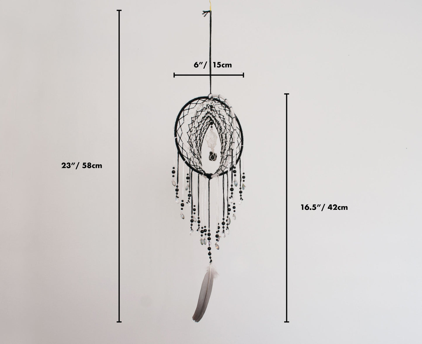 6" Clear Quartz & Black Tourmaline 3D Dreamcatcher Mobile for Balance & Protection 🤍🖤