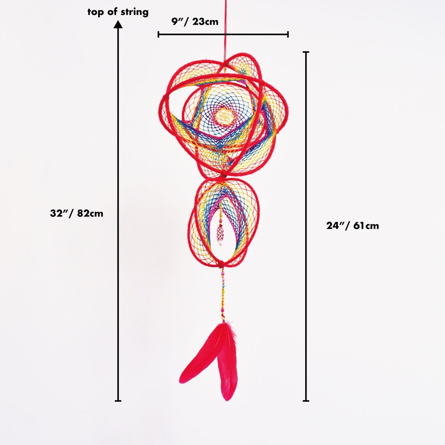Seed of Life & Clear Quartz: Large Rainbow Double Dreamcatcher Mobile (9" & 6")