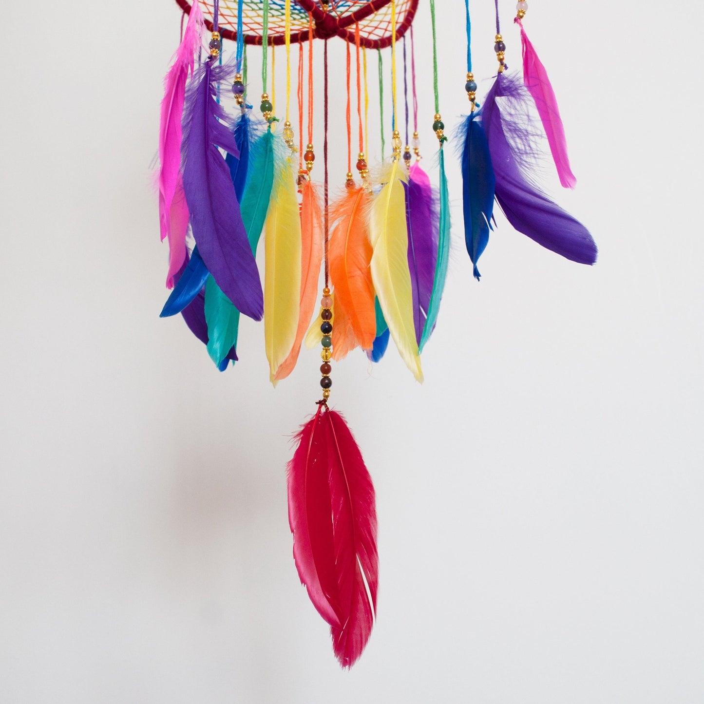 12" Large Rainbow 3D Dreamcatcher Mobile with Clear Quartz Point Centre