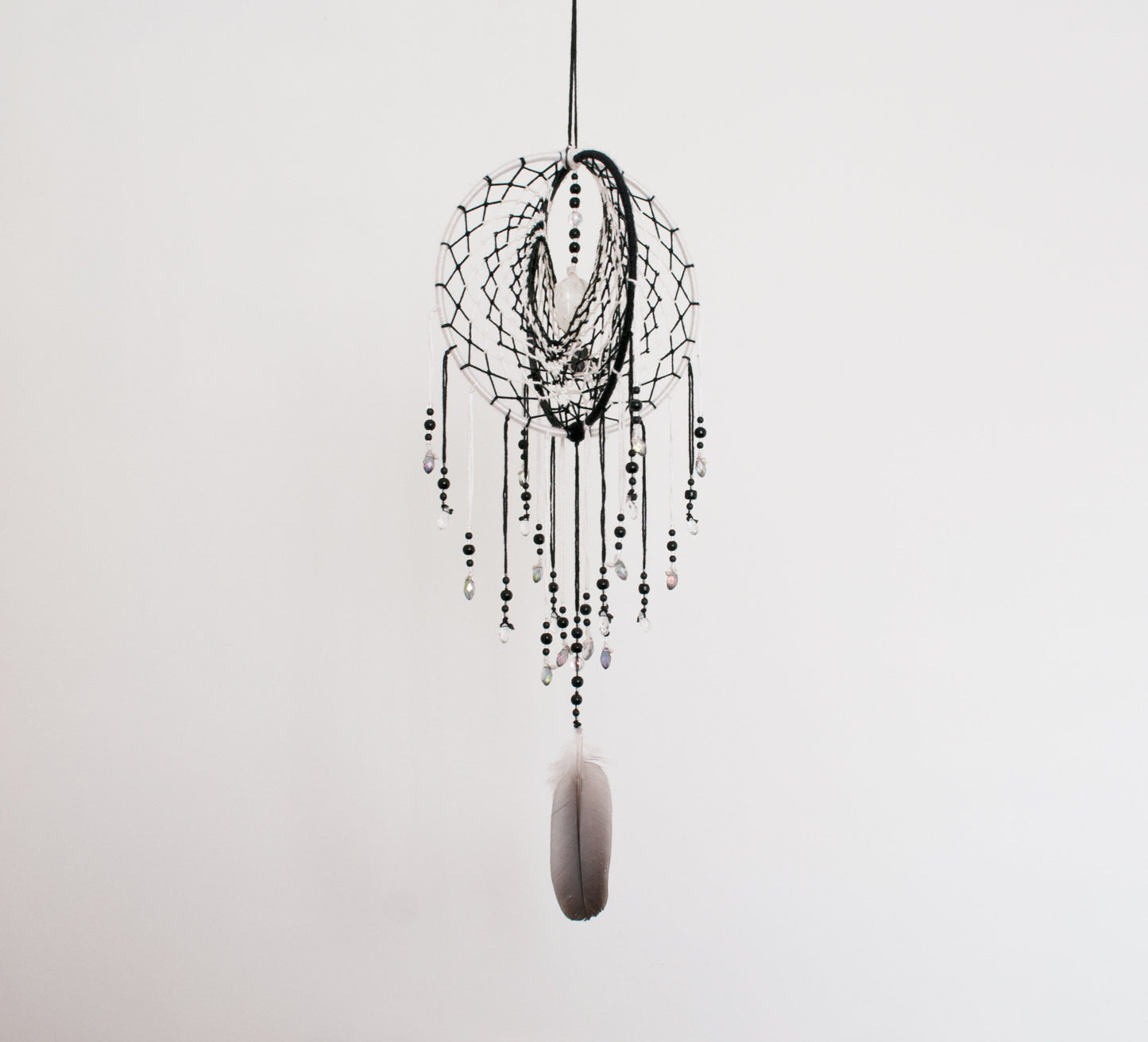 6" Clear Quartz & Black Tourmaline 3D Dreamcatcher Mobile for Balance & Protection 🤍🖤